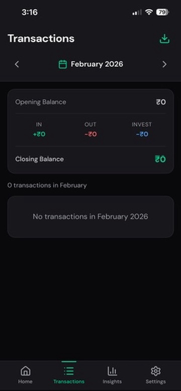 Transaction history with monthly breakdown